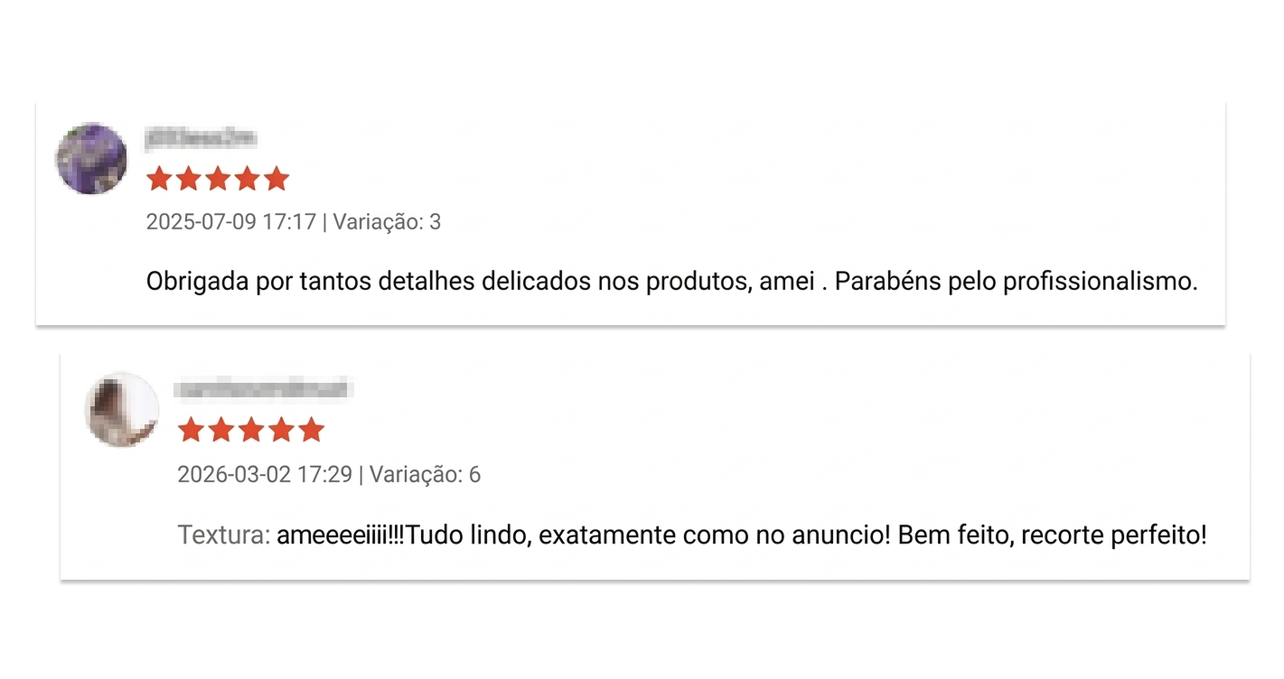 Print real do feedback de cliente que valoriza acabamento estético e detalhes manuais